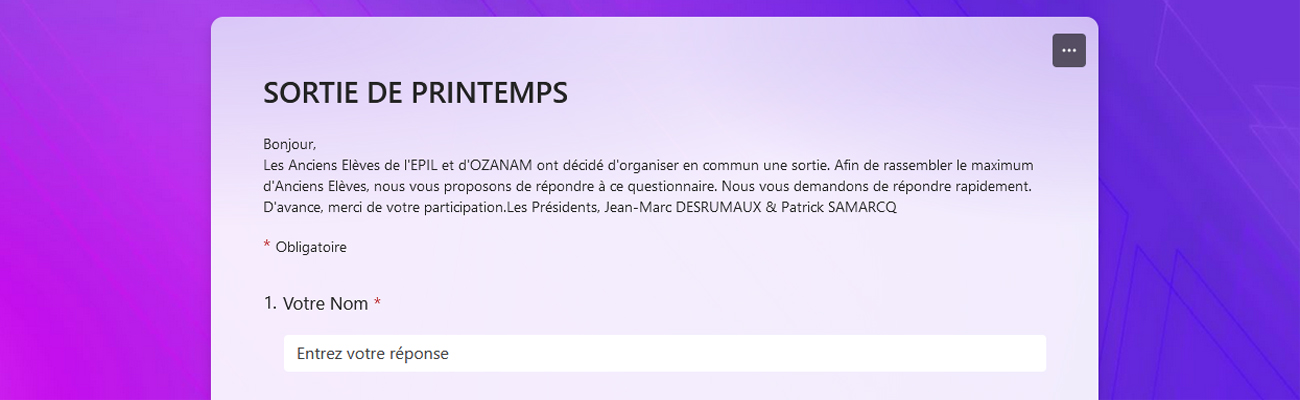 Questionnaire pour la sortie de printemps